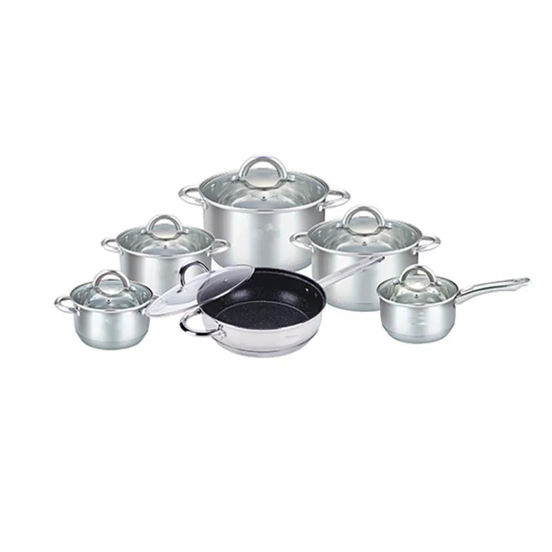 12pcs Multi-function Kitchen Non Stick Stainless Steel Cooking Pans And Pot Cookware Set Casserole