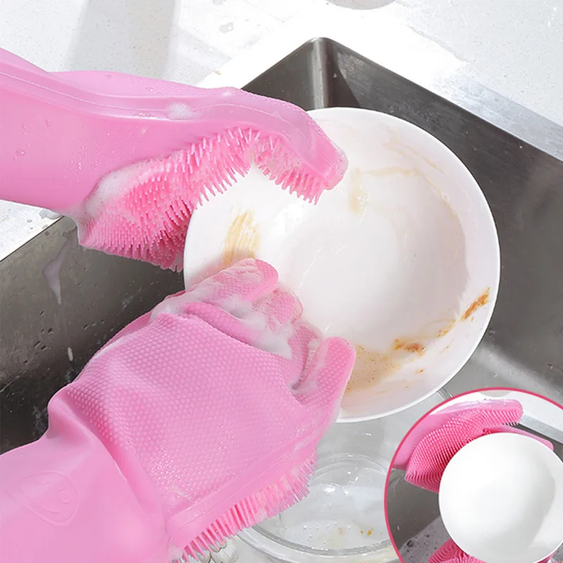 Free Samples Factory Wholesale Silicone Dishwashing Gloves With Scrubber
