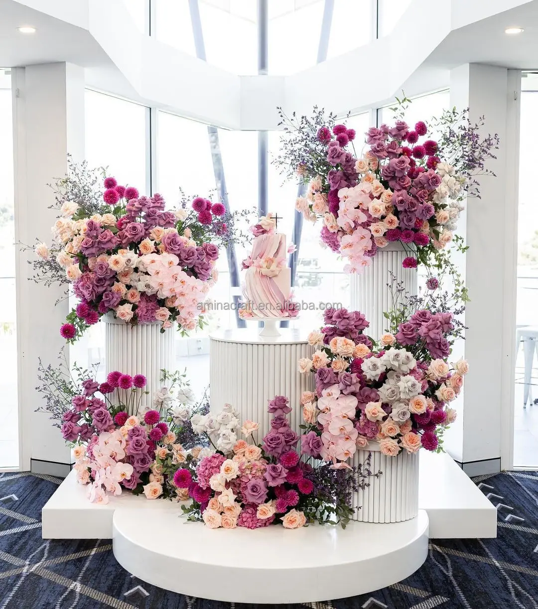 Wedding decoration props display plinths pink white golden cake acrylic stand cylinder dessert table stand for event party