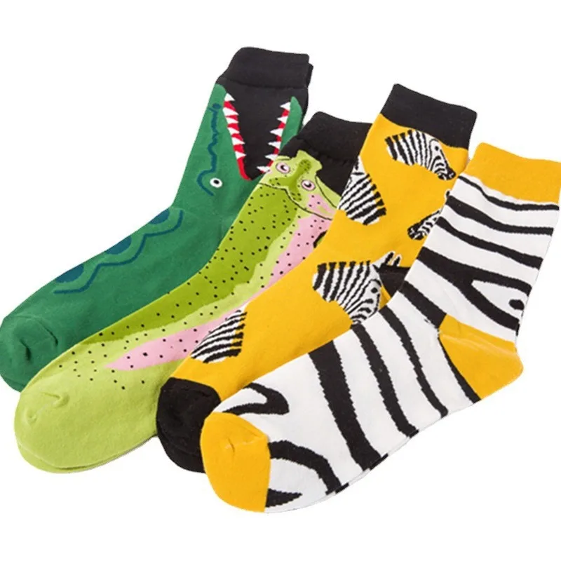 Fancy Novelty Custom Colorful Animal Zebra Stripe Design Crew Socks Sweat-absorbent Cozy Cartoon Tube Cotton Socks