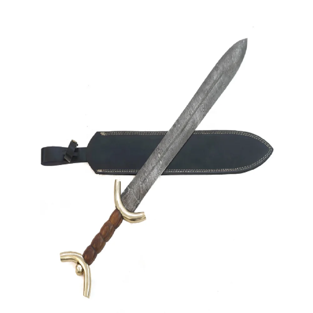 Ручная работа, дамасский стальной меч в стиле викингов, длинный меч, двойной край, Гладиатор с кожаным футляром, походный меч, оптовая продажа