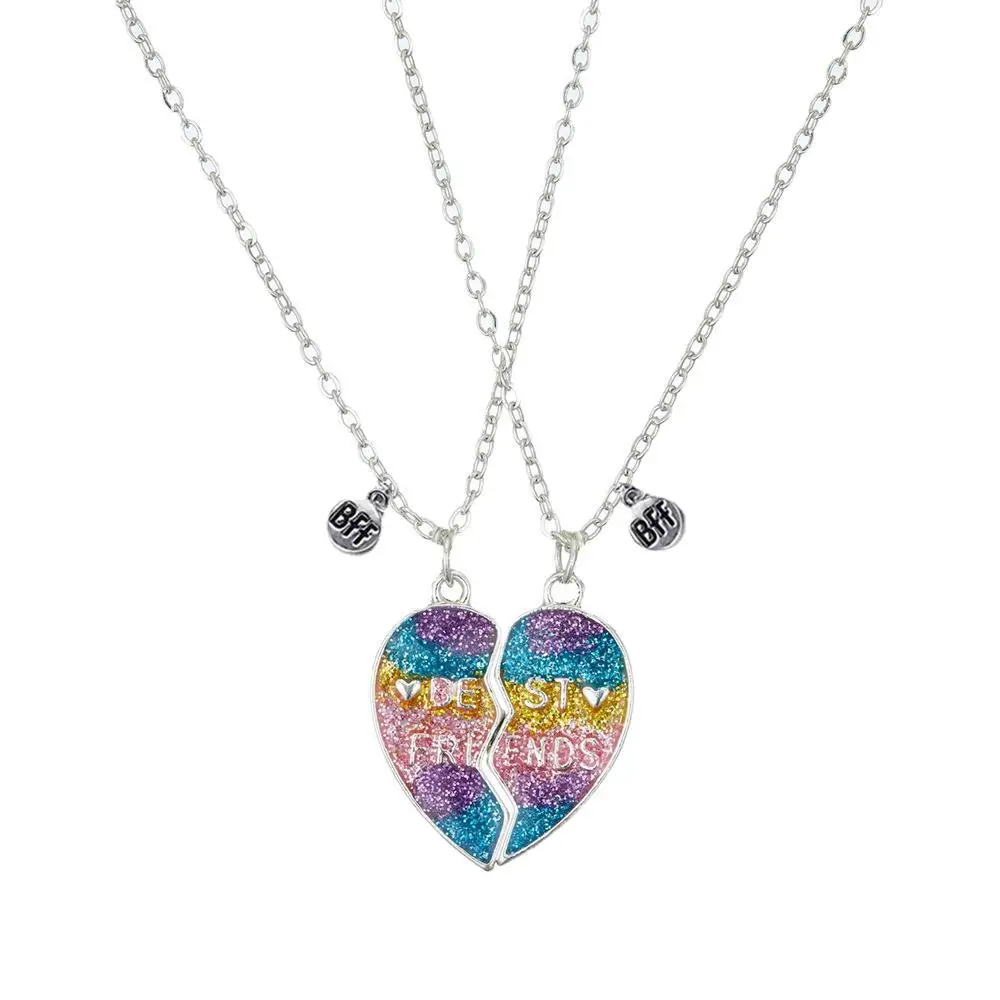2023 New Sequined Heart Best Friend Necklace Gradient Children Necklace Set Kolye