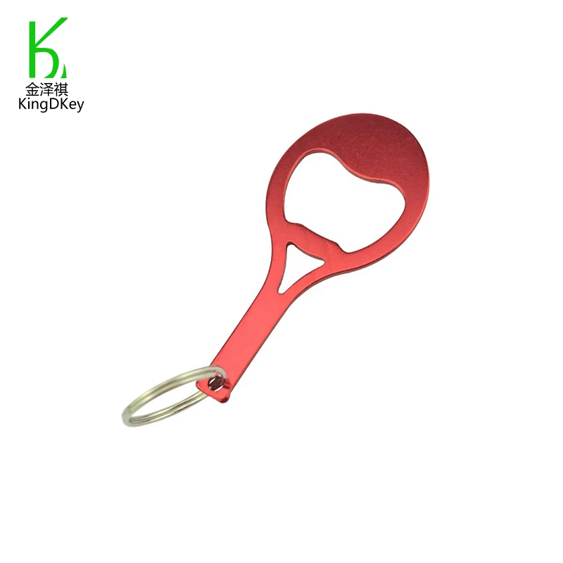 Custom logo print Aluminium alloytennis racket shape design bottle opener keychain or key ring for promotional gifts