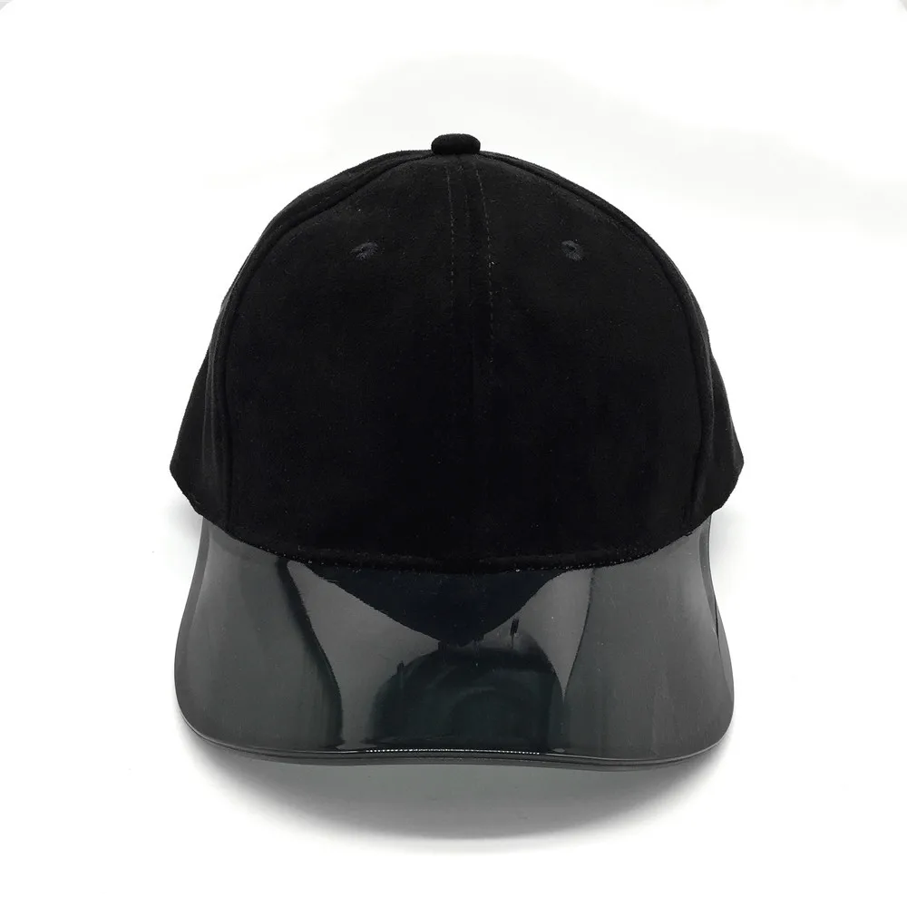 Faux Suede Baseball Cap for Women with PVC Transparent Brim Custom 6-Panels Black Trucker Cap PU Sport Summer Hat