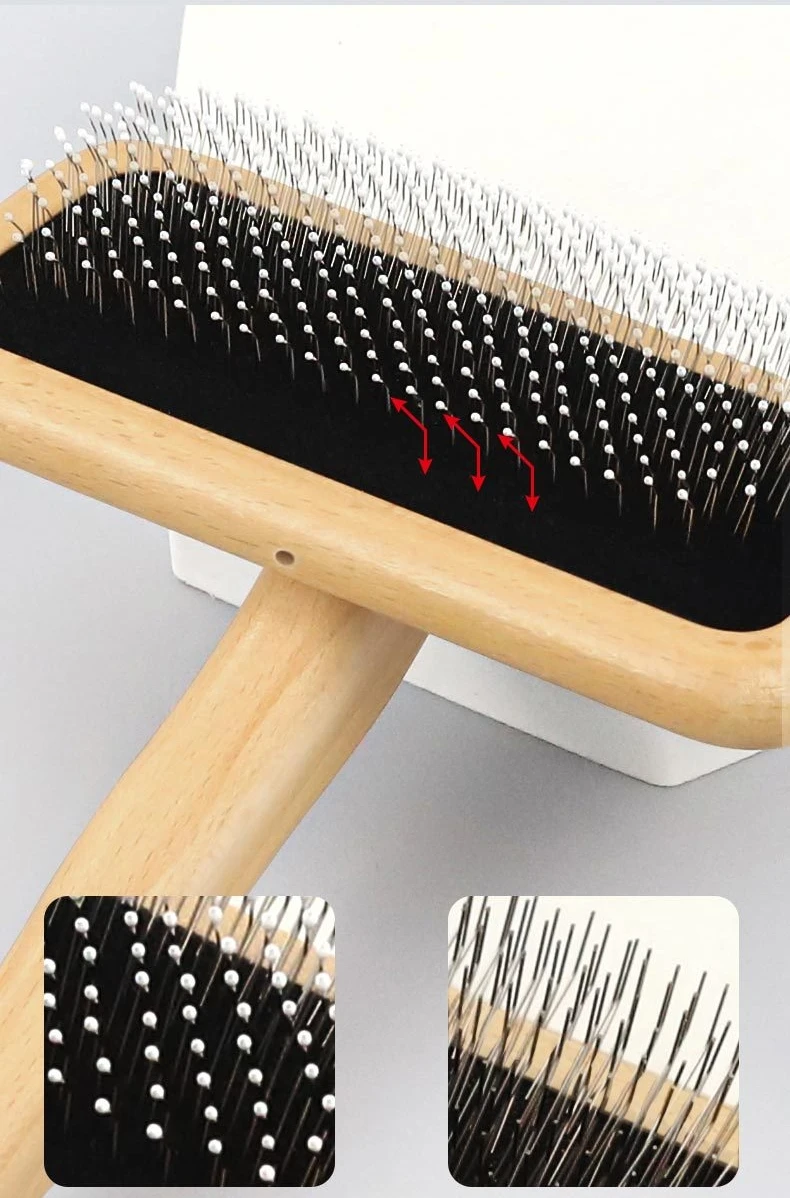 PET Slicker brosses PET Slicker Brushes with Curved Stainless-Steel Bristles to Remove Loose Fur,Tangles,Mats with wood handle