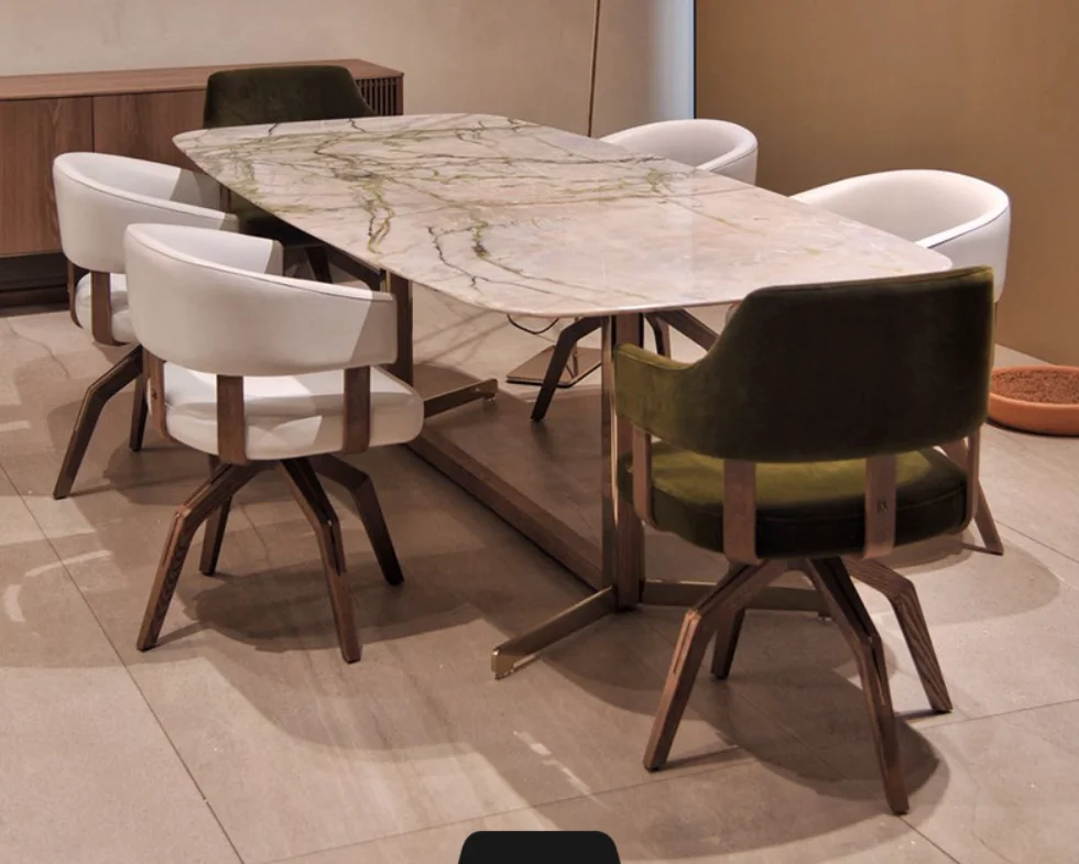Итальянский дизайн, бронзовый стол с металлической основой, мраморный обеденный стол для столовой