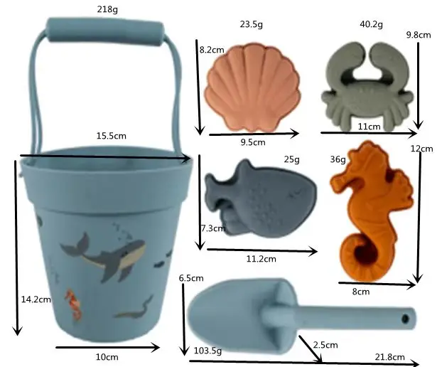 MU Eco Friendly Silicone Beach Sand Toys Bucket Set With Sea Animal Molds And Spade For Kids Funny