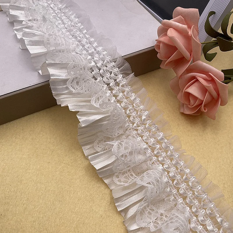 Stock 7.5CM wide color elastic folding lace skirt cuff lace trim black