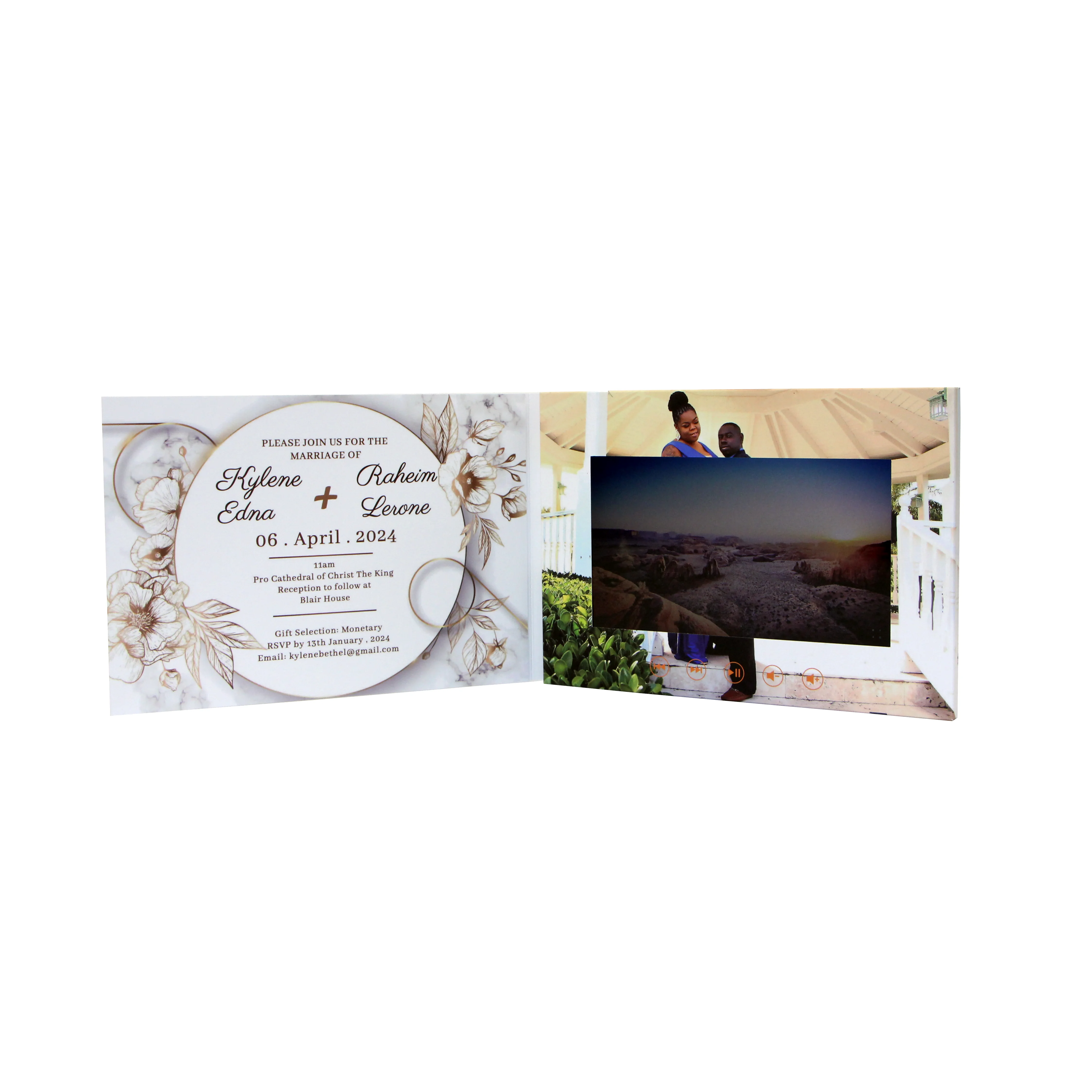 Popular product custom Wedding invitation booklet business gifts lcd screen greeting music player book card video brochure