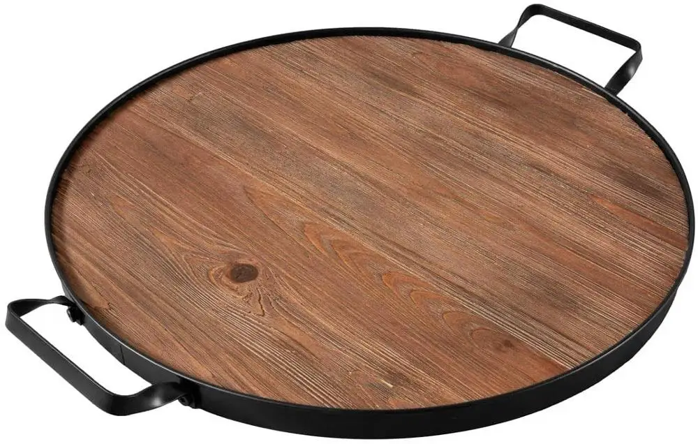 Farmhouse Round  Faux Wine Barrel Top Wood  Serving Tray