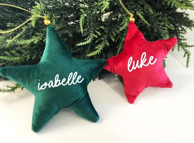Personalized Baubles Xmas Tree Ornaments Christmas Velvet Star Pendant Custom Plush Star Ornaments Christmas Decor Velvet Star