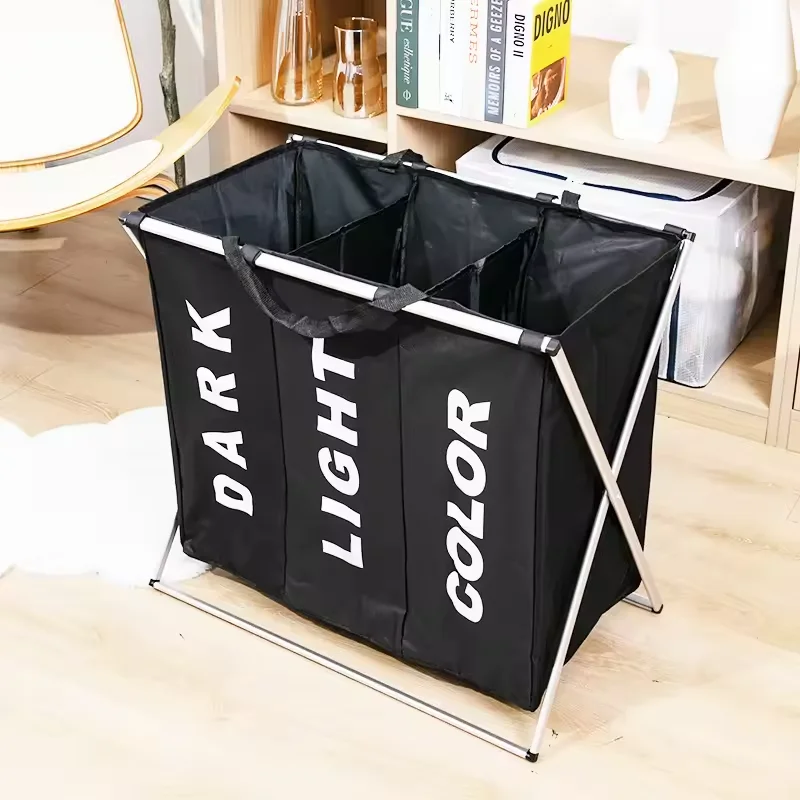 Foldable Landry Hamper Laundry Basket 3 Compartments Oxford Fabric Waterproof Foldable Laundry Basket bag for Dirty Clothes