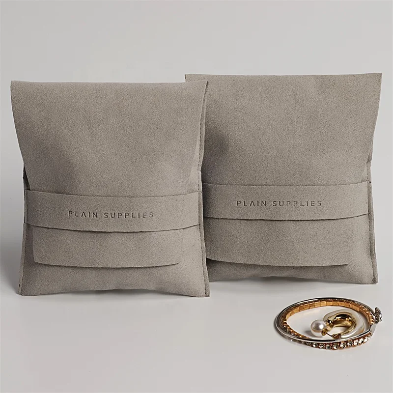 YCX Custom Logo Jewellery Pouch Bag Microfiber Suede Velvet Earring Necklace Snap Button Jewelry Pouch Packaging With Insert Pad