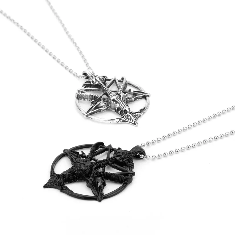 Fashion Viking Pentagon Goat Cow Head Skull Pendant Necklace for Women Men