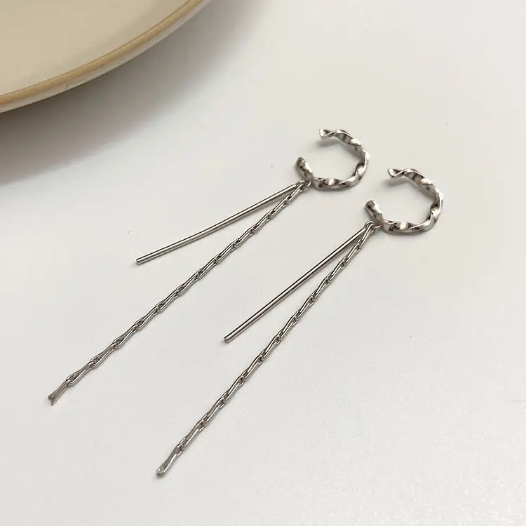 Fashion Long Chain Tassel Cilp Earrings For Women Girls Elegant Temperament Charm Cartilage No Pierced Party Jewelry Gift