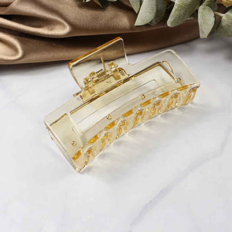 Amazon Custom acrylic girl hair clamp colorful resin Claw Clip Transparent Rectangle Hollow Hair Claw Clip