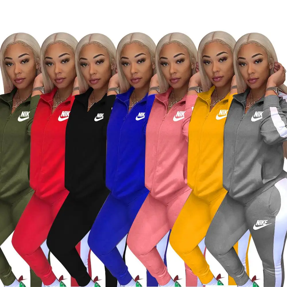 Женский спортивный костюм Nike из 2 предметов, дышащая Спортивная одежда на молнии для спортзала и фитнеса, Осень зима 2021 (1600334189056)