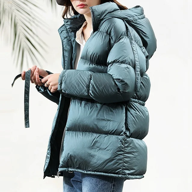 Custom New Design Fashionable Warm Winter Womens Casual Hooded Long Loose Custom Puffer Jacket  Down Jacket