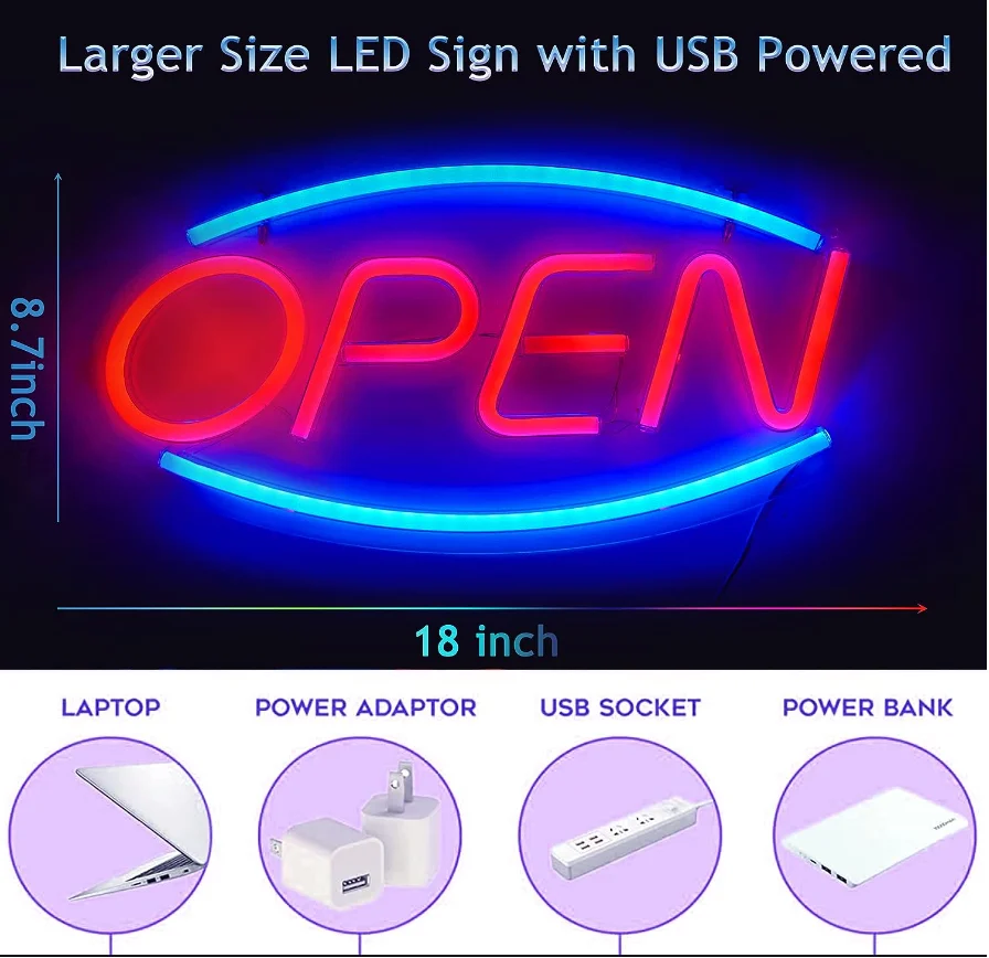 Novel Advertising Signboard Acrylic Neon Light Usb Powered Custom Led Open Neon Sign For Wall Store Business Bar Cafe Shop Decor