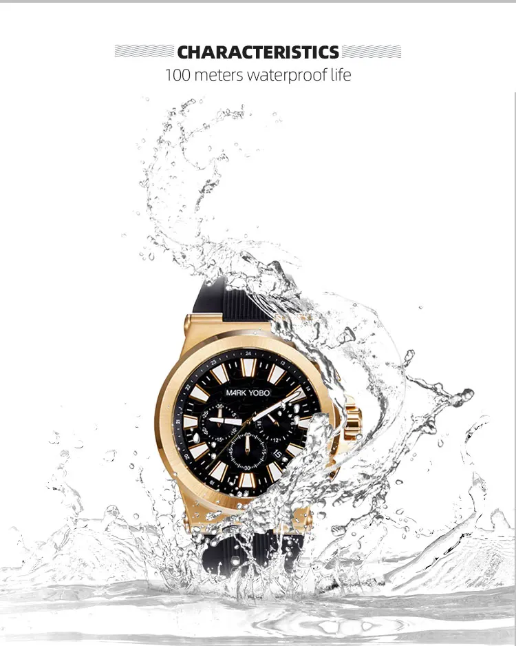 Mens Sports Wristwatch Luxury OEM ODM Chronograph Silicone Strap Custom Quartz Watch