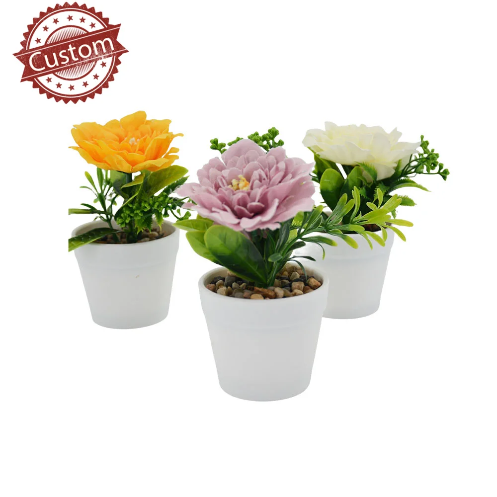 China Factory Wholesale Customized  Artificial Flower Green Plants  With Plastic Fake Pot for Home Bathroom Desk Decor