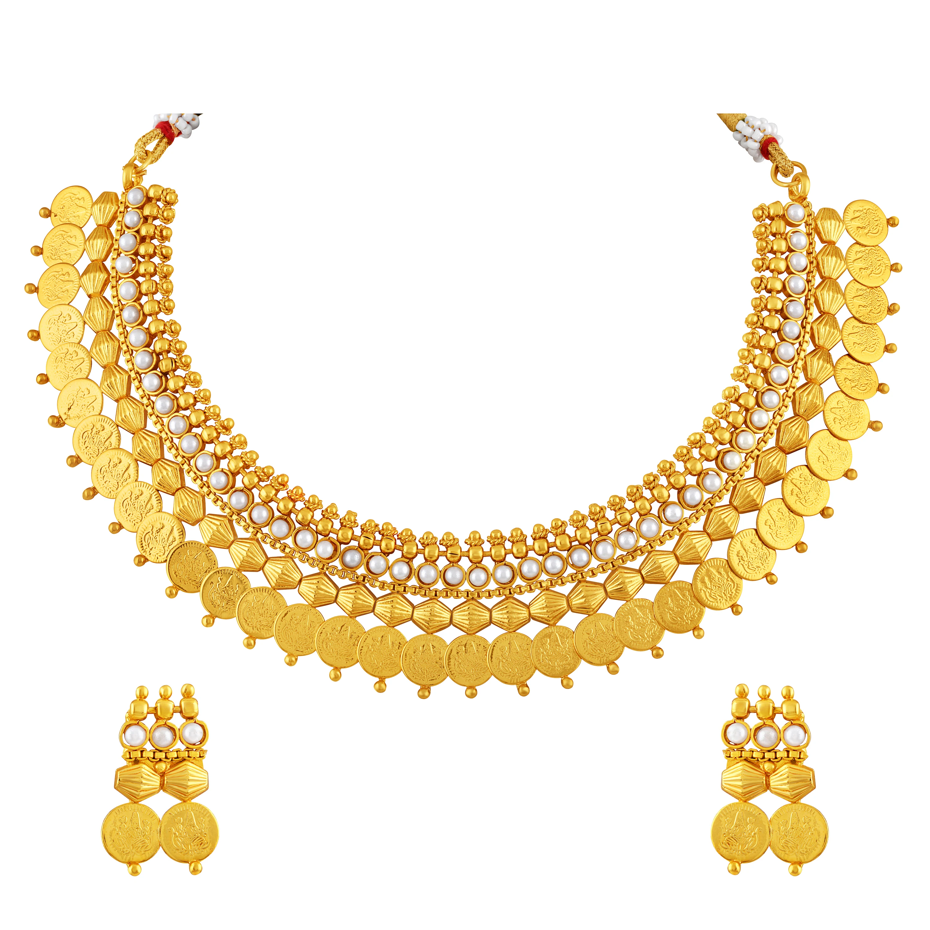 
Wholesale Indian Asmitta Fancy Filigiree Design 1 Gram Gold Plated Choker Style Necklace Set For Women 