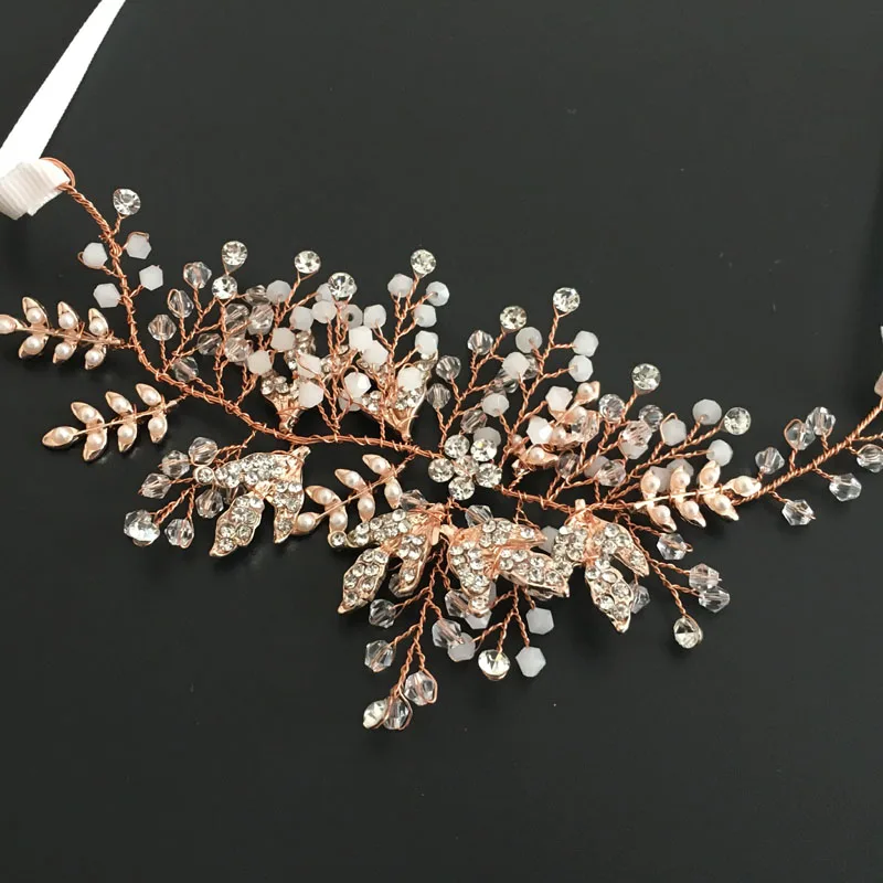 SLBRIDAL Wire Rose Gold Crystal Rhinestone Pearls Wedding Hair accessories Hairband Bridal Headband Bridesmaids Jewelry Women