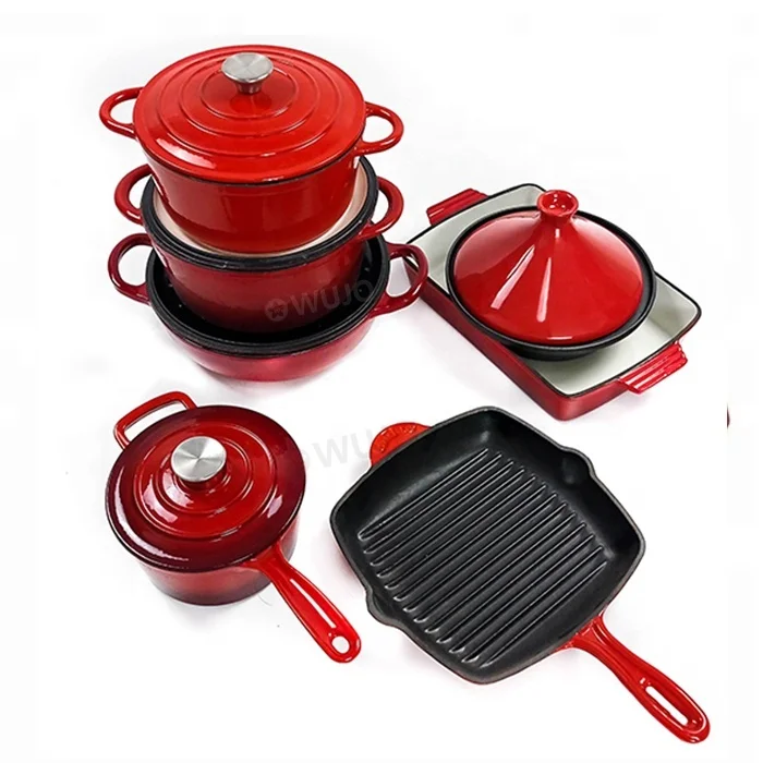 Camping Heavy Duty Cast Iron Potjies Pots Red Enamel Cast Iron Potjie Pot