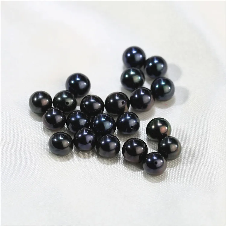 FEIRUN Perfect Round 8mm  Loose AA+ Quality black Round half hole Freshwater Pearl