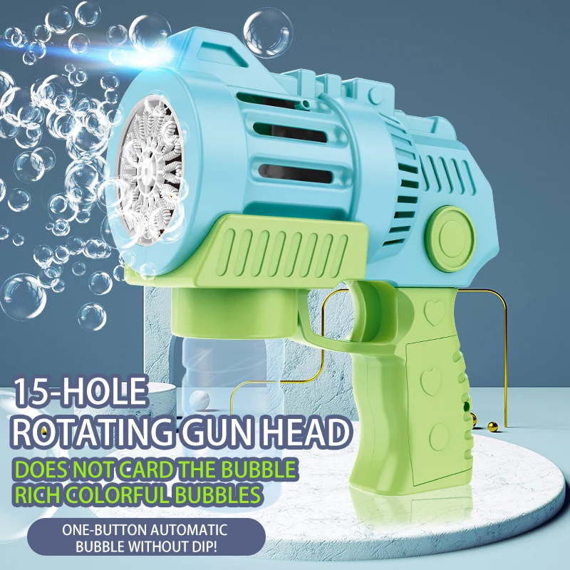 15 hole LED Light Bubble Gun Machine 90ml Automatic Space Gun Bubble Blower Water Electric Bubble Gun Toys For Kids