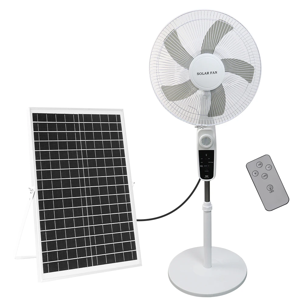 Adapter rechargeable battery power can remote control four wind speed mute solar powered electric fan