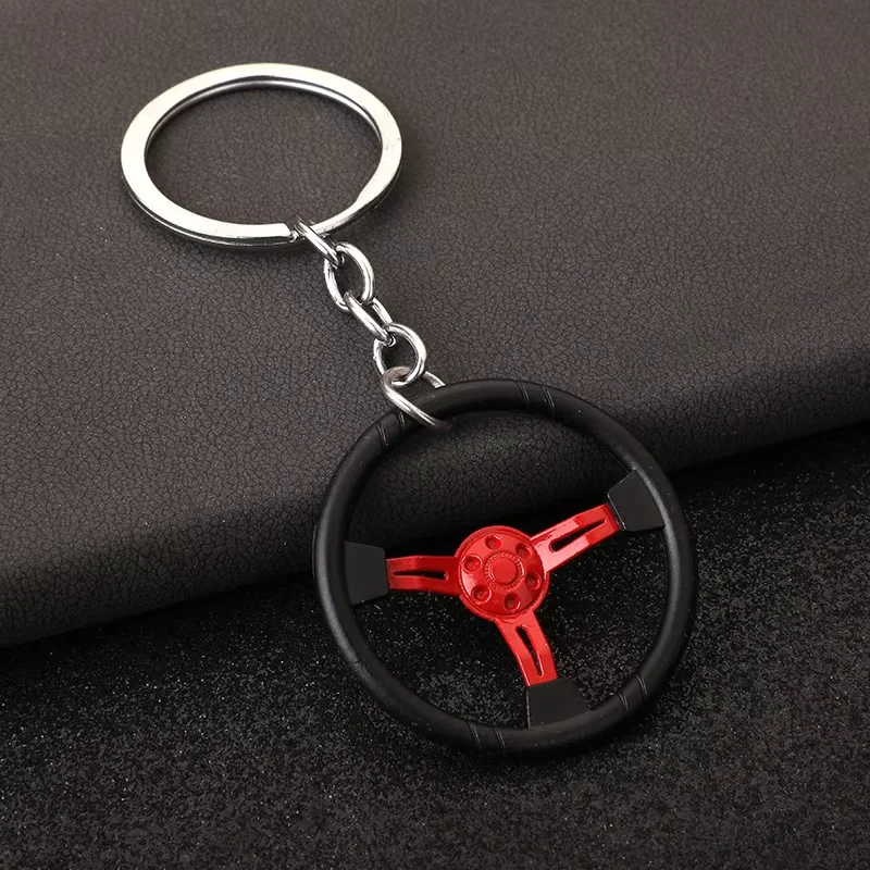 Trending Creative Black Steering Wheel Keychain Woman Man Fashion Schoolbag Car Key Pendant Couple New Trinket Gift Keyring