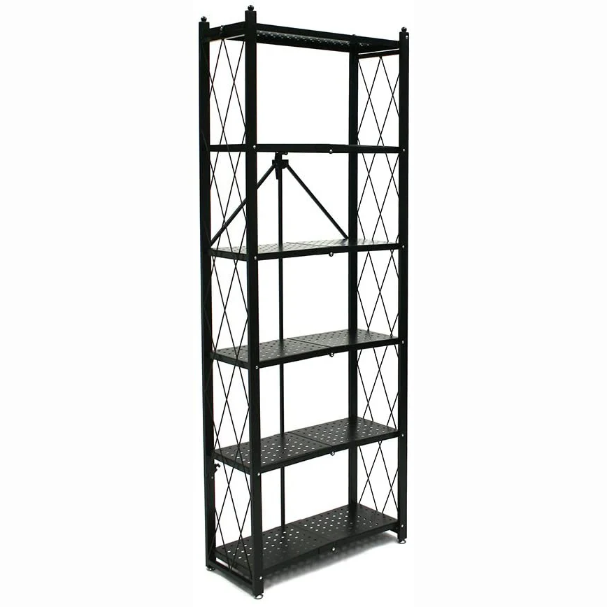 6-Tier Black Geometric Storage Bookshelf, Freestanding Decorative Metal Storage Shelves for Living Room, Bedroom and Study Room