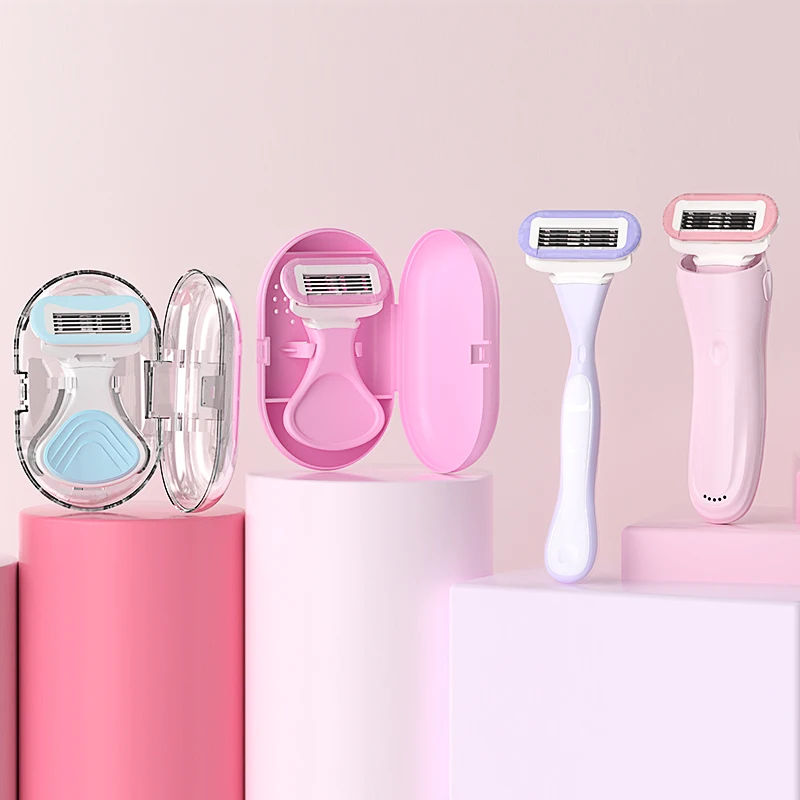 Женская бритва для отшелушивания волос, 6 розовых лезвий, Женская система, сменная бритва для бритья тела