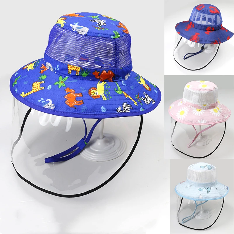 AAA575 Adjustable PVC Children Kids Sunshade Hat Baby Sun Windproof Caps Students Dismountable Bucket Hats With Clear Plastic