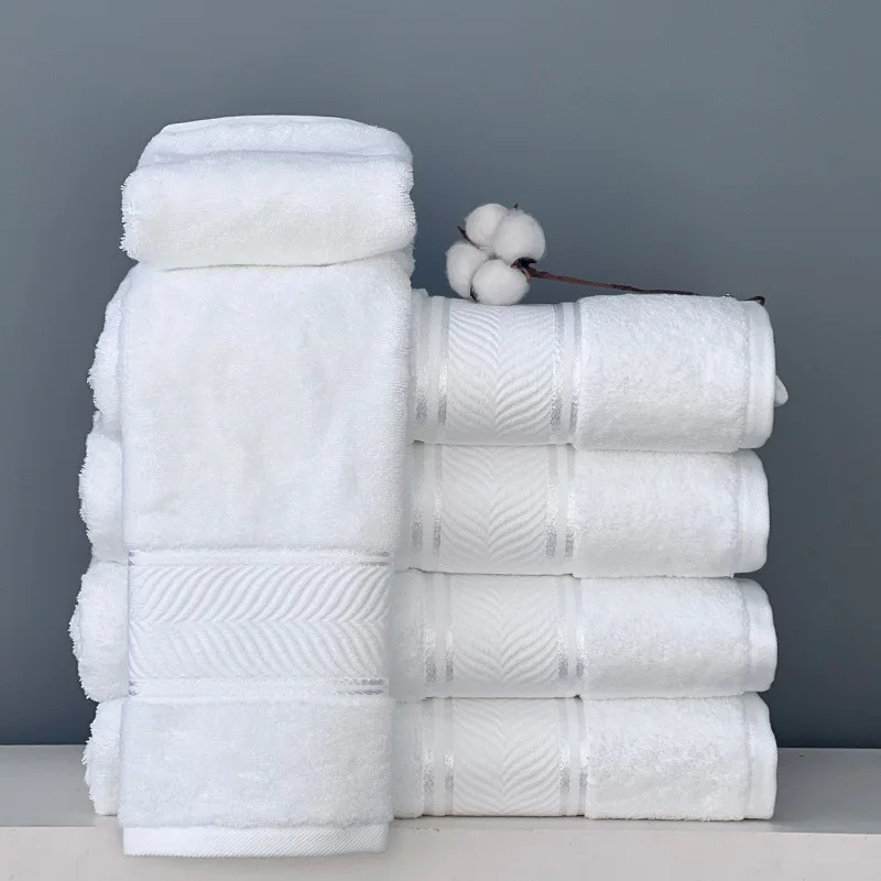 Wholesale Cotton Bath Towels Eco Friendly Dobby 100% Organic Cotton Hand Towel Face Hand Towels White  for Hotel Spa