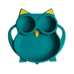 Manufacturer Supply Food Grade Silicone Owl Shape Baby Dinner Feeding Plate With Stainless Steel Spoon And Fork