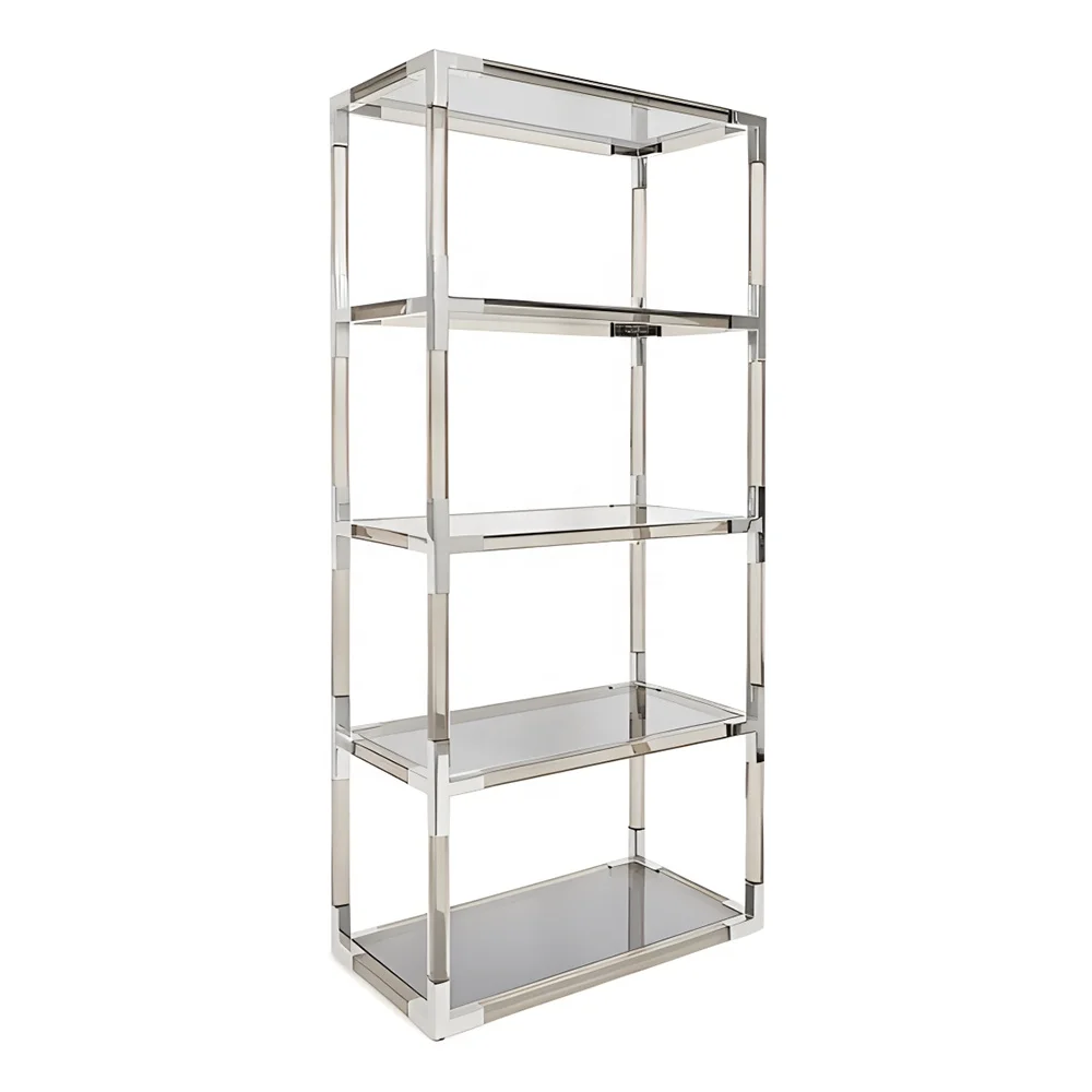Modern gold transparent bookcases decorative metal ladder nordic modern bookshelf clear acrylic luxury display shelf