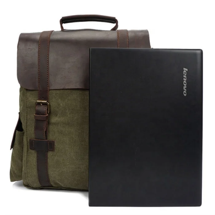 Wholesale Custom Luxury Leather Vintage Canvas Rucksack School Bag Travel Laptop Backpack for College Men Girl