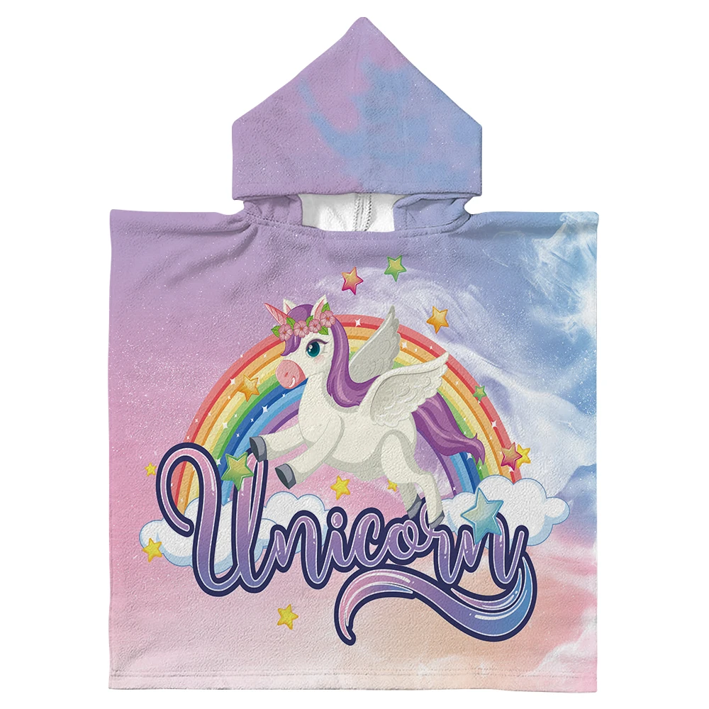 Custom Made Unicorn Pattern Kids Shower Bath Hooded Beach Towels Robe Surf Poncho Towel for children