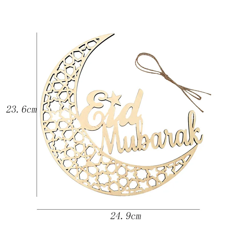 Kaan Eid Mubarak Decoration Round Wooden Ramadan Kareem Door Sign Islam Mubarak Wood Wall Pendant for Mubarak Party