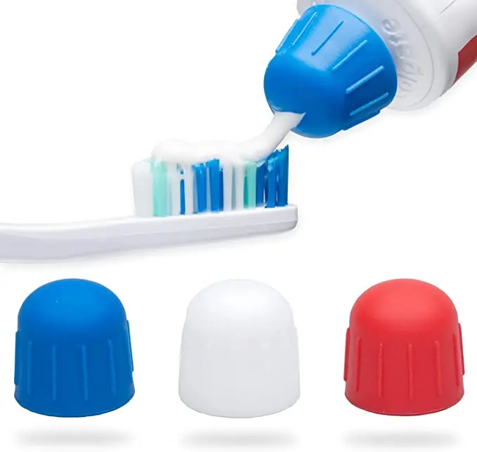 YDS Self Cleaning Toothpaste Caps Top Zero Waste Cap Red White and Blue Silicone Toothpaste Cap Toothpaste Topper