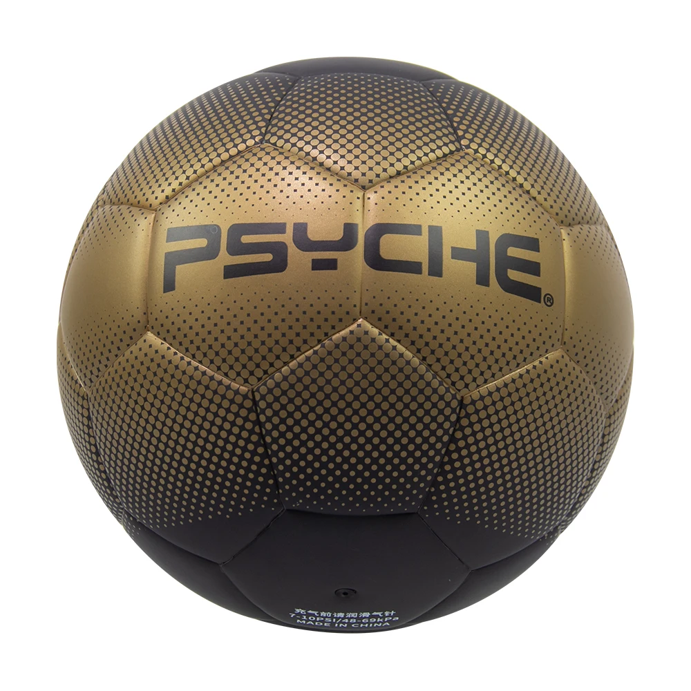 Whole Sale Thermo Bonded Black Gold Printing PU Official Size 5 Soccer Football