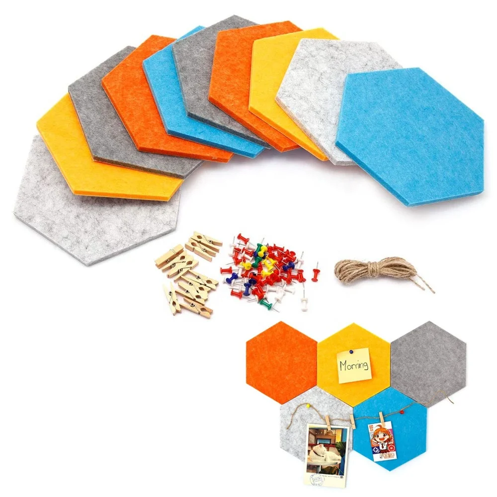 10PCS Hexagon Felt Push Pin Adhesive Board for DIY Notes, Pictures, Memo, Office Home Decor
