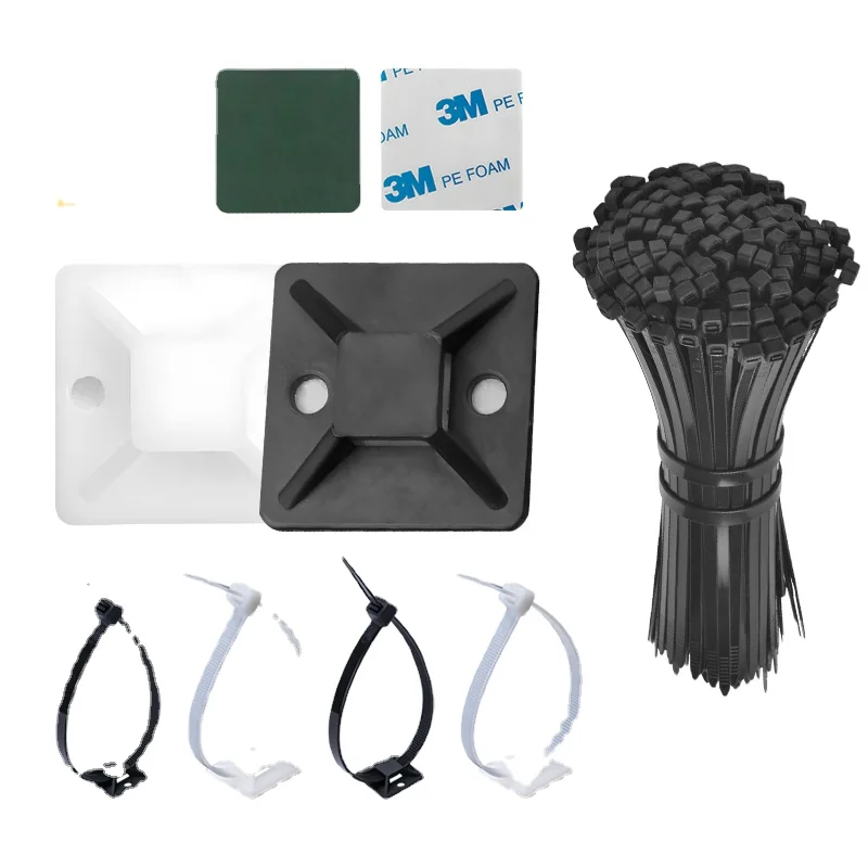 high quality Cable Tie Mounting Base 25*25 Black White Self-Adhesive Nylon Cable Tie Mounts