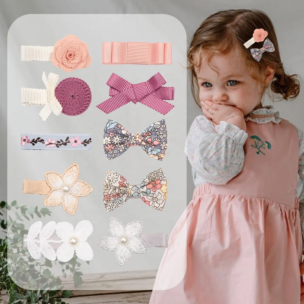 Korean girl hair accessories ribbon lace pearl kid hair clips set baby mini hair bow clips