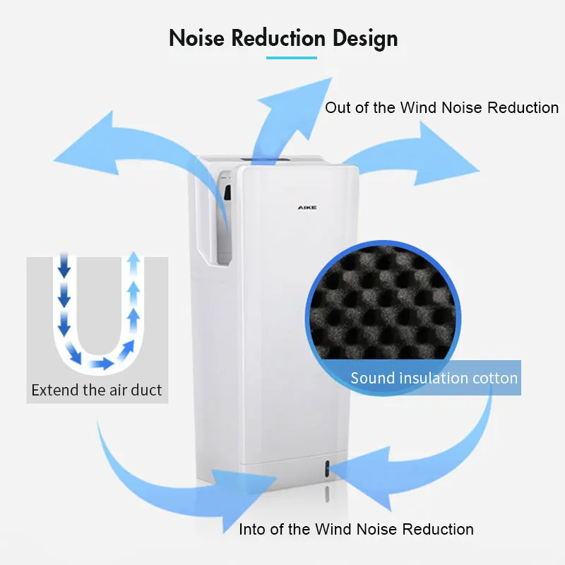 Ручная сушилка, автоматическая высокоскоростная струйная сушилка для рук, коммерческая двухсторонняя сушилка 1850 Вт AK2070S