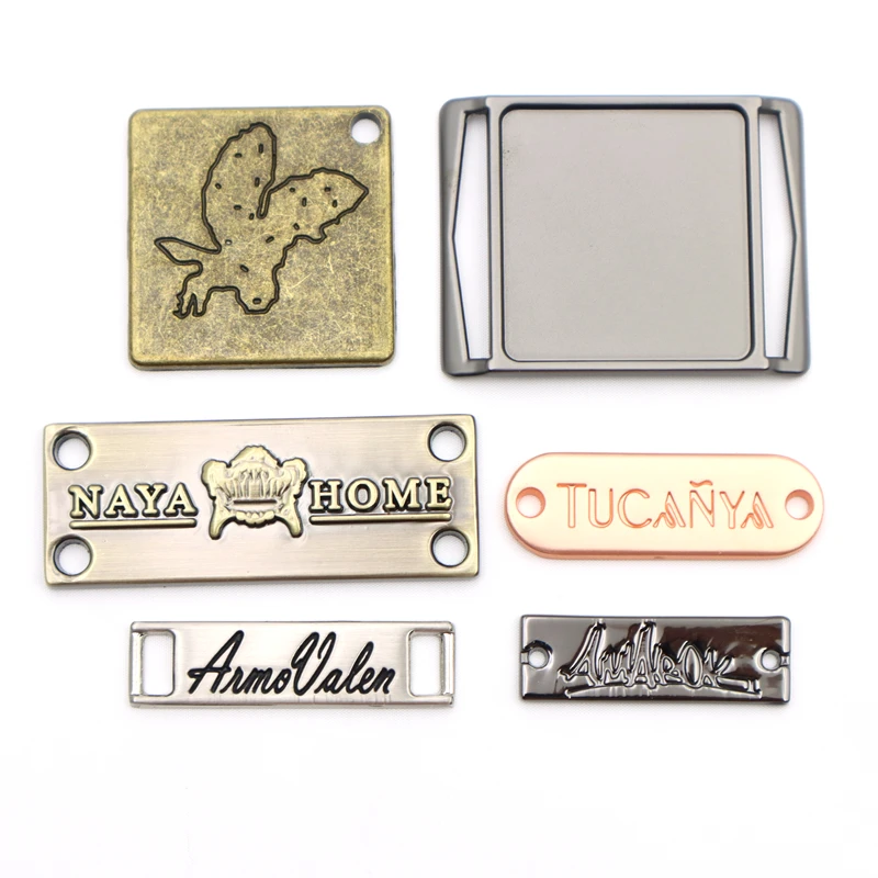 Custom Garment Engraved Brand Name Oval Shape Metal Logo Label for clothing and bags