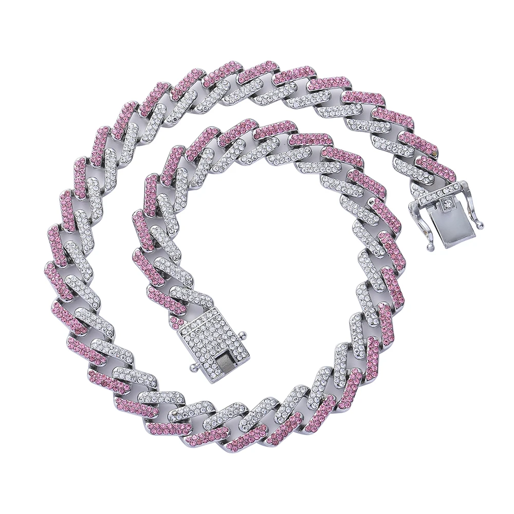  13mm Cuban Link Chain For Men Iced Out Bling Rhinestone Hip Hop Jewelry