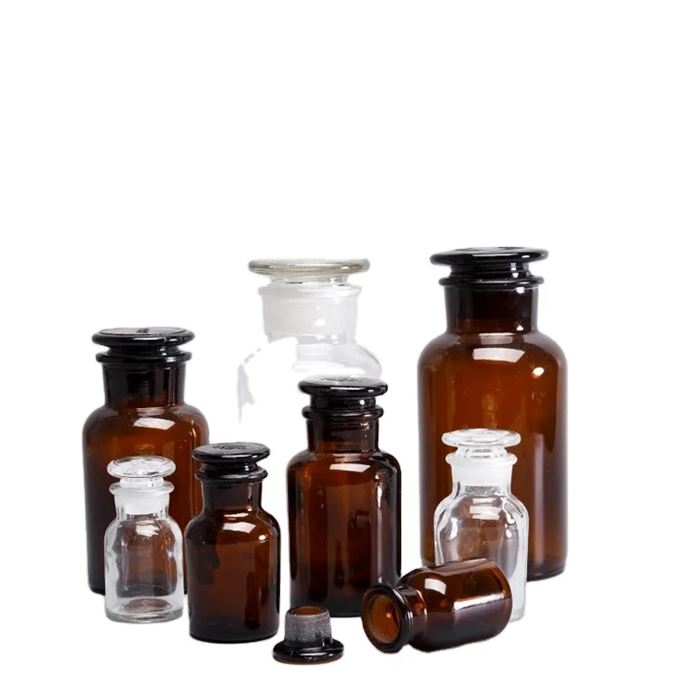 Amber 30ml 60ml 125ml 250ml 500ml 1000ml laboratory glass apothecary bottles with airtight glass stoppers